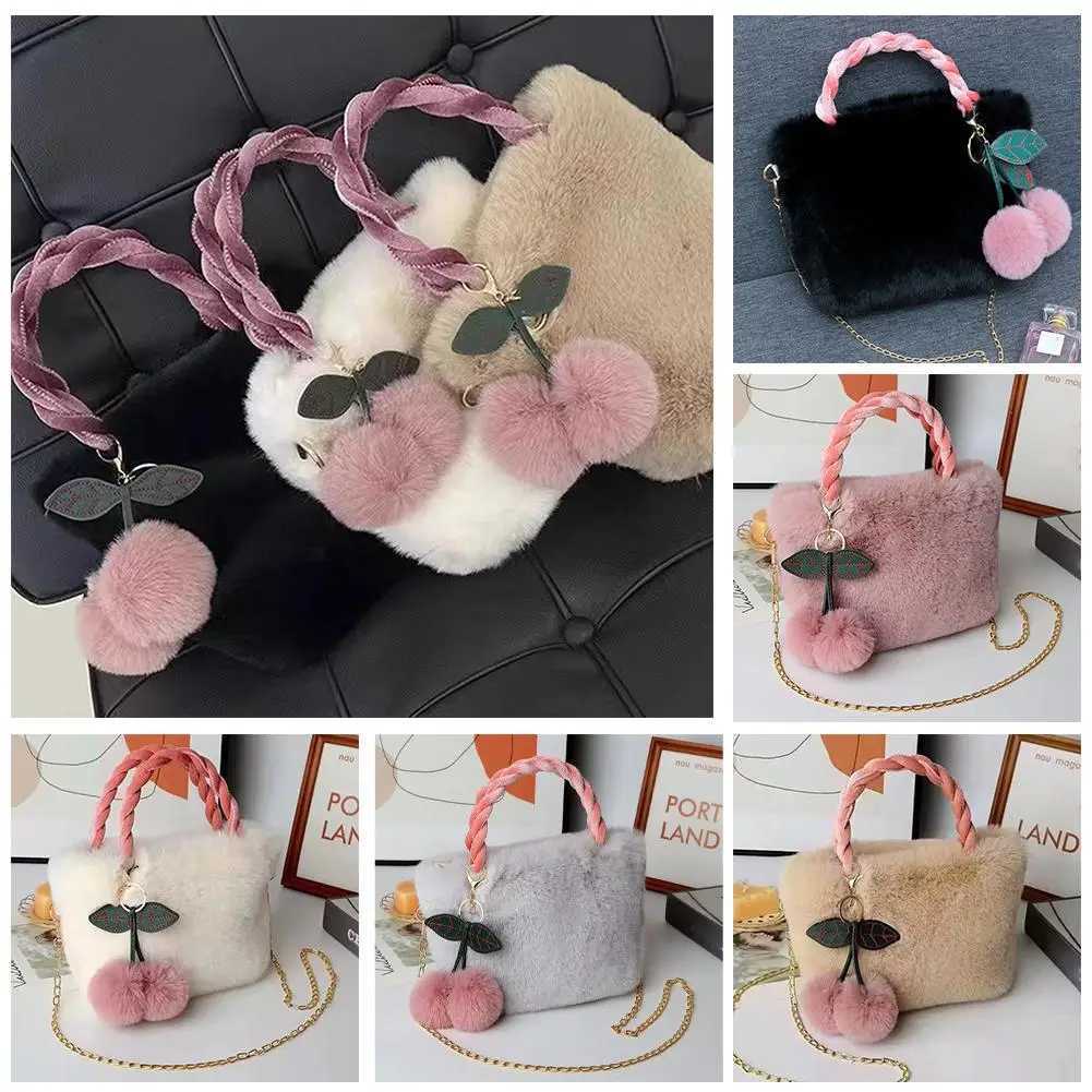 New Fashion Women Handbags Winter Furry Ladies Soft Plush Clutch Purse Shoulder Bags Fashion Female Cherry Pendant Messenger Bag Y251027