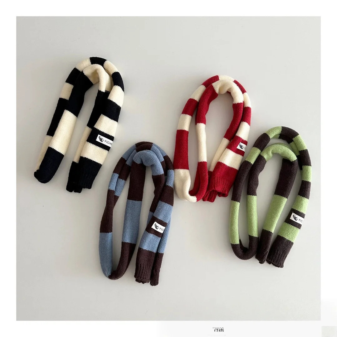 Toddler Kids Color Block Stripe Knitted Scarf 06Y Children Accessory Cute Skinny Cuffed Warm Winter Scarves for Baby Boys Girls 251027