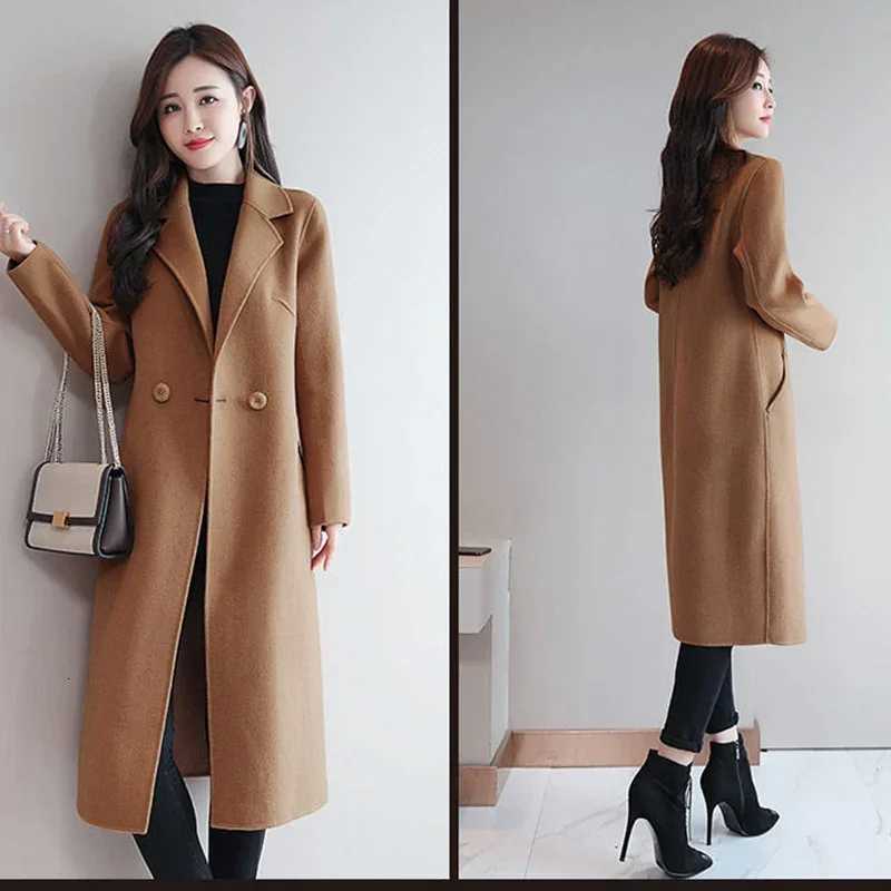 Winter Women Retro Style Versatile Orange Red Beige MidLong Coat Jackets Lady Korean Version Comfortable Thermal Woolen Coat M251027