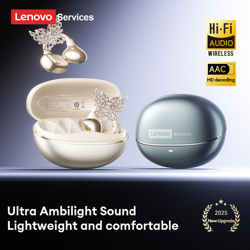 LenovoService Bow-knot design Earring-style Headphones with Mic Wireless clip-on Earbuds Bluetooth 6.0 For Android and Phone RS106 Music Earphones