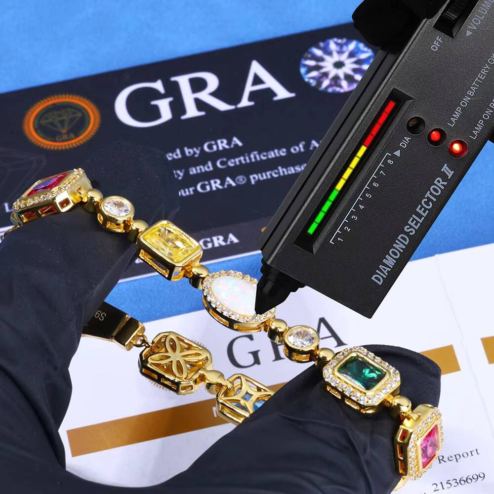 NUOYA Luxury Geometric Opal Bracelet 925 Silver VVS Moissanite Chain MultiColor Zircon Fine Jewelry