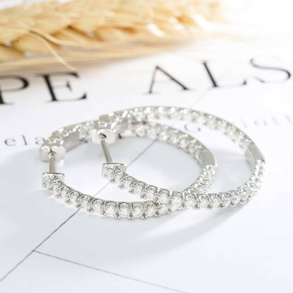 Factory Price Big Hoop Iced Out Moissanite Earrings 925 Sterling Silver Moissanite Diamond Hoop Earrings for Women