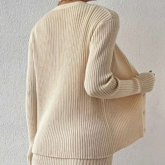 Autumn Winter New Solid Color Slim Fit Camisole Knitted Sweater Homewear Nightdress Two-Piece Set For Women 9868