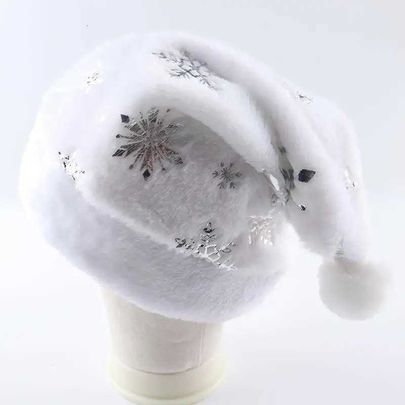 White Plush Christmas Hat Gold Silver Sequins Snowflake Santa Hats Caps For Xmas Home Party Decor Navidad GiftsW251027