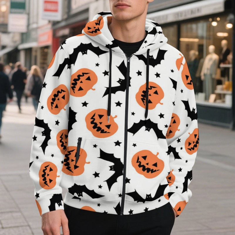 2025 new Halloween coat hooded cardigan men's loose sweater printed zipper top men's