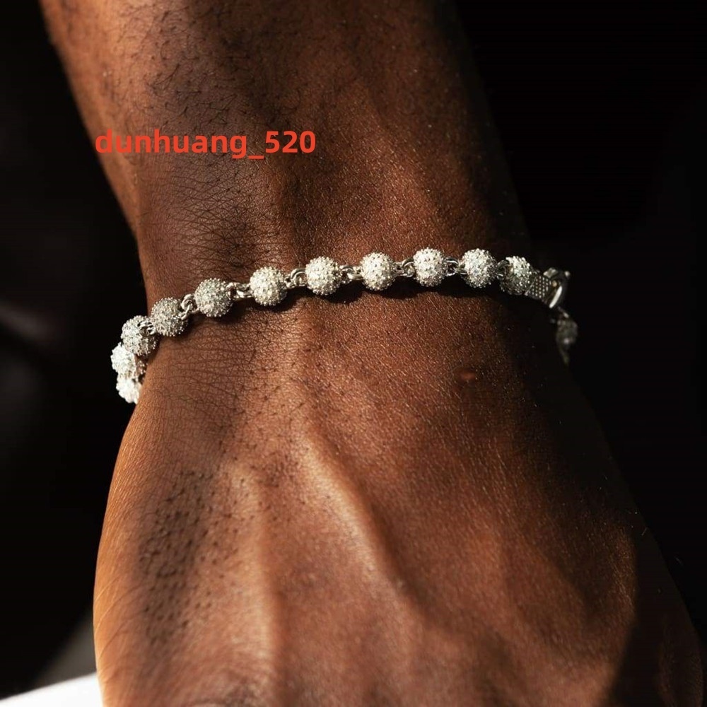 Custom Iced Out 4mm 925 Silver Mens Women With Moissanite Diamond Ball Beaded Bracelet