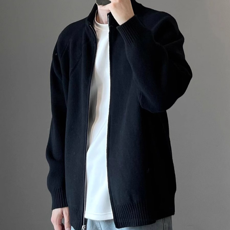 Solid Color Knitted Sweater Jacket For Designer Sweater Men Spring And Autumn Lazy And High-end Feel Cardigan Stylish Stand Collar Sweater
