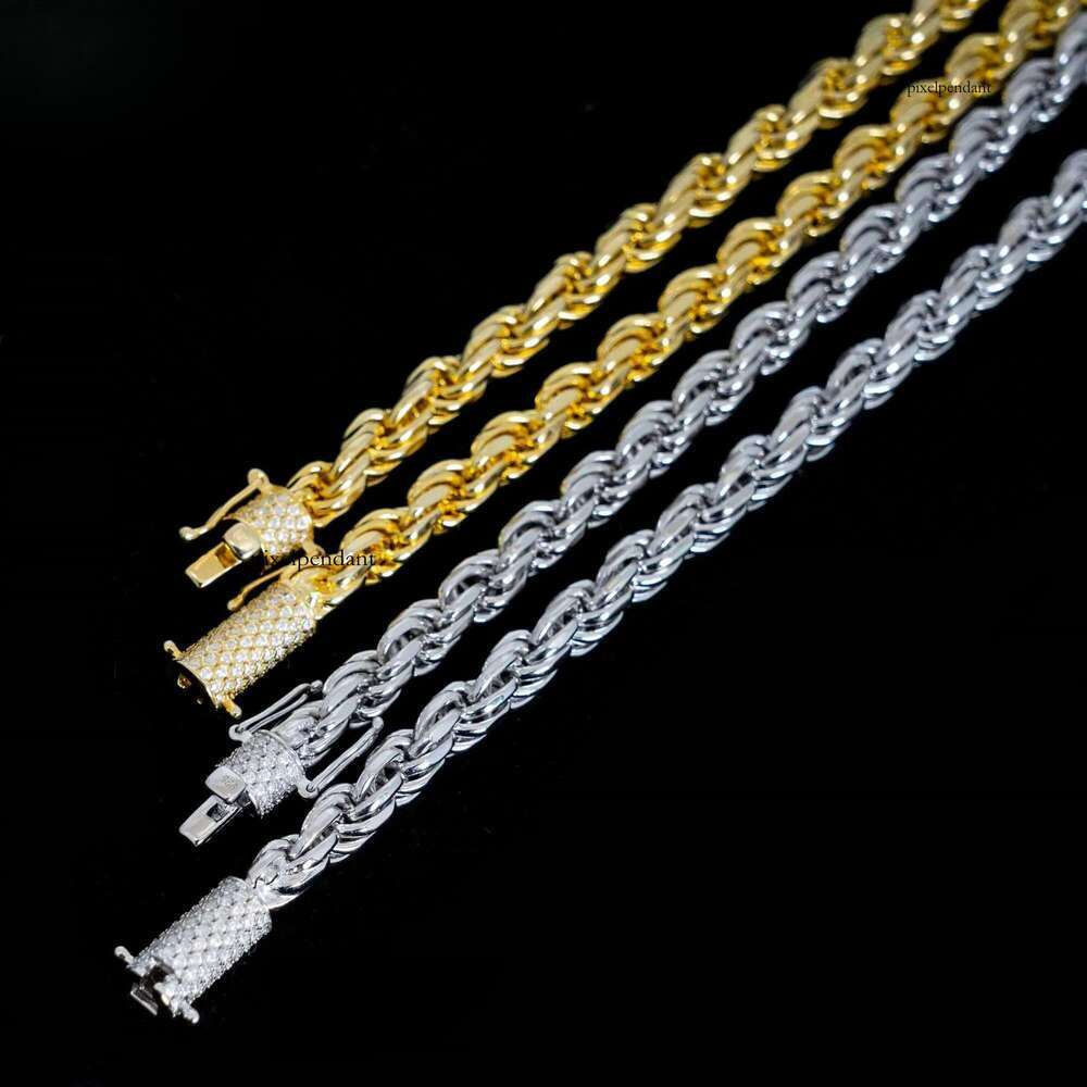 Ready to Ship 6mm Hip Hop Man Necklace Sterg Sier Iced Out Vvs1 Moissanite Dia Lock Gold Rope Chain