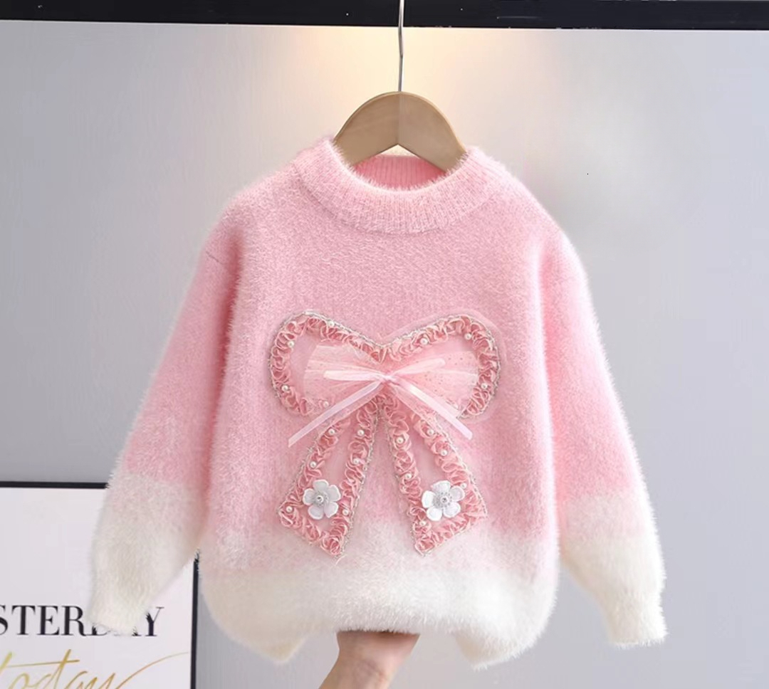 New hot selling designer sweater, fashionable thickened faux mink velvet children's sweater, knitted top for autumn and winter base