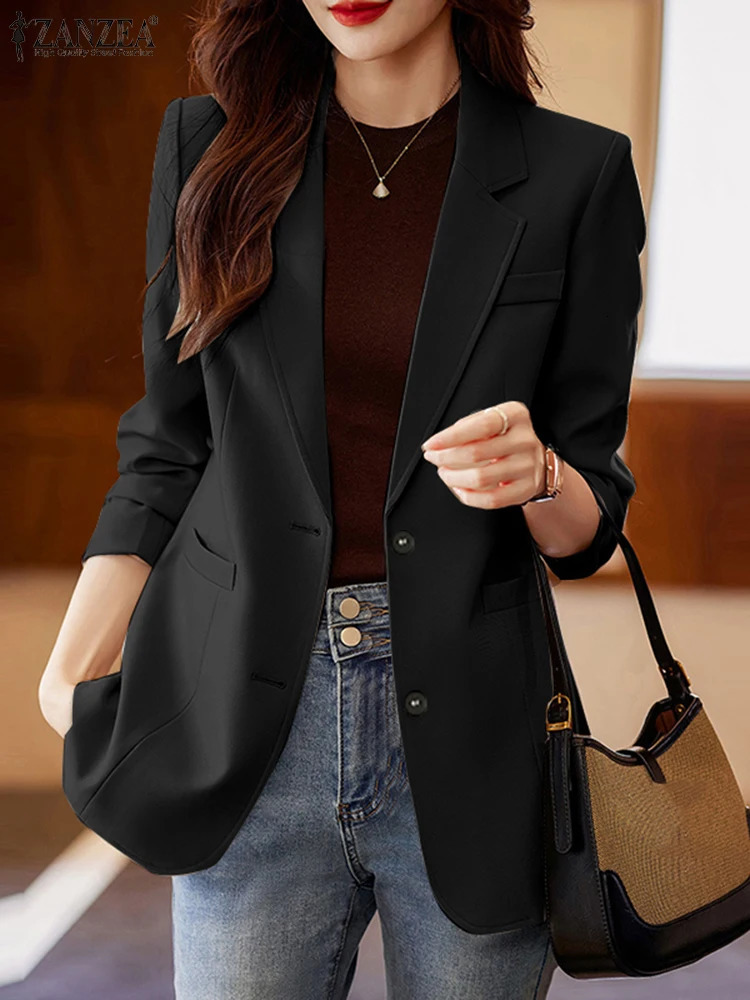 Women Autumn OL Work Blazer ZANZEA Fashion Lapel Neck Long Sleeve Solid Thin Outwears Suits Casual Buttons Jackets 251027
