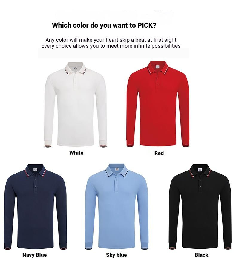 High-Quality Pima Cotton Pearl Flower Double-Stripe Collar Long-Sleeve Polo Shirt Unisex 5 Colors JX-ZJL235