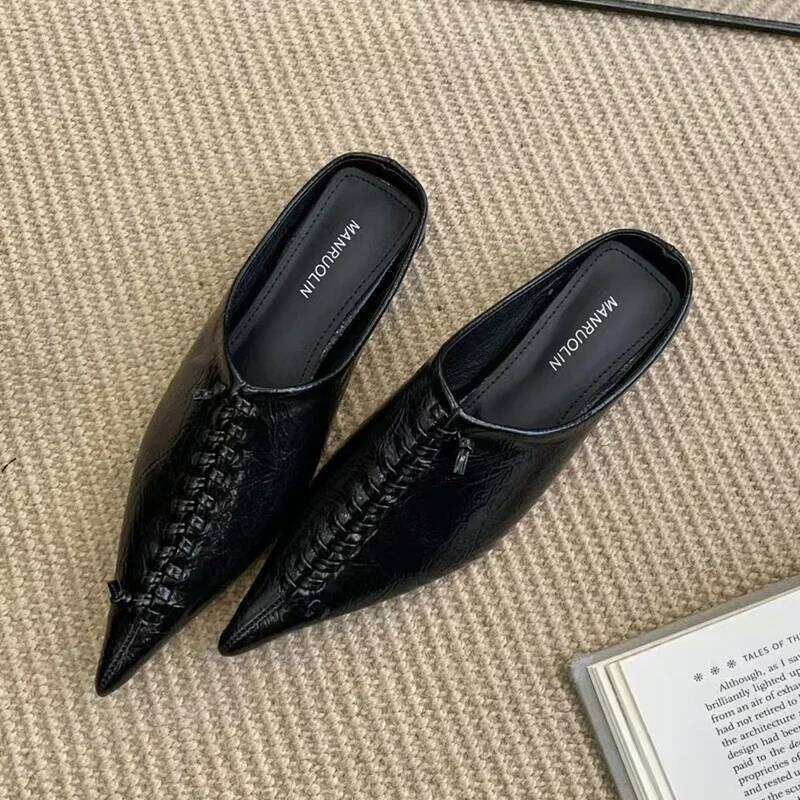 Gold Designer Slippers Women Mules Shoes Pointed Toe Slides Shallow Fashion Summer New Brand Sandals Ladies Sandalias De Mujer