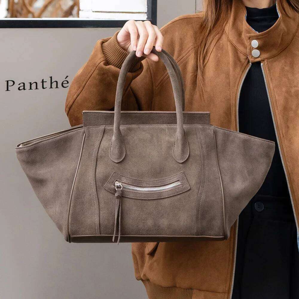 Genuine Grade Matte Suede Cow Leather Women's Large Handbag Designer Brand Shoulder Crossbody Bag Ladeis Tote For Woman