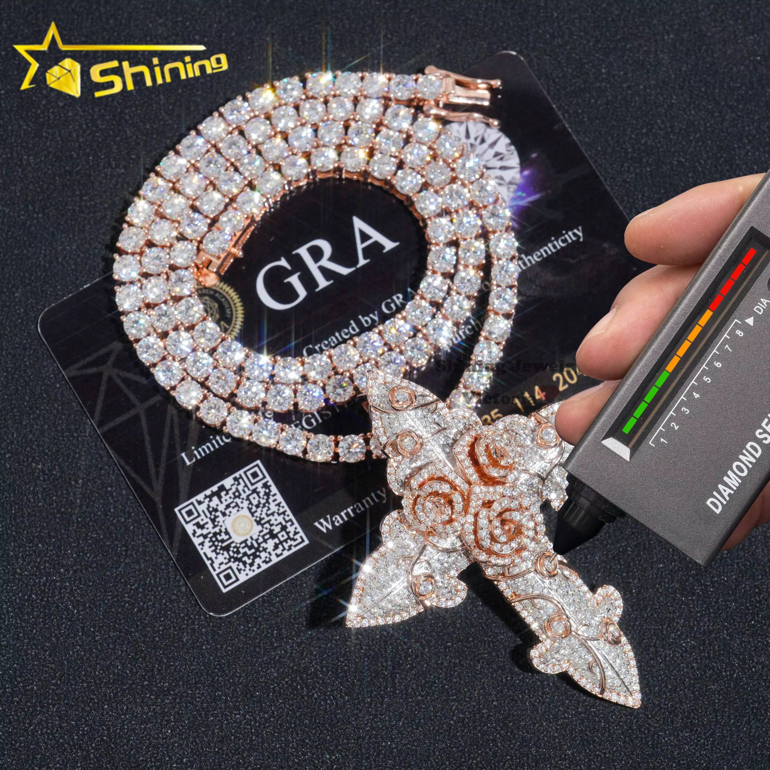 Hip Hop Jewelry Iced Out Custom Mens Pendant 925 Sterling Silver VVS Moissanite Diamond Rose Gold Cross Pendant