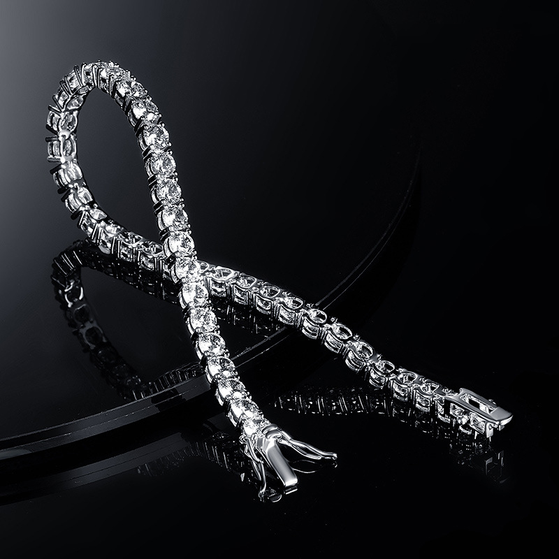 18K gold-plated 3-7mm cubic electroplated zircon tennis bracelet, size 6-8 inches full diamond diamond chain checkerboard pattern