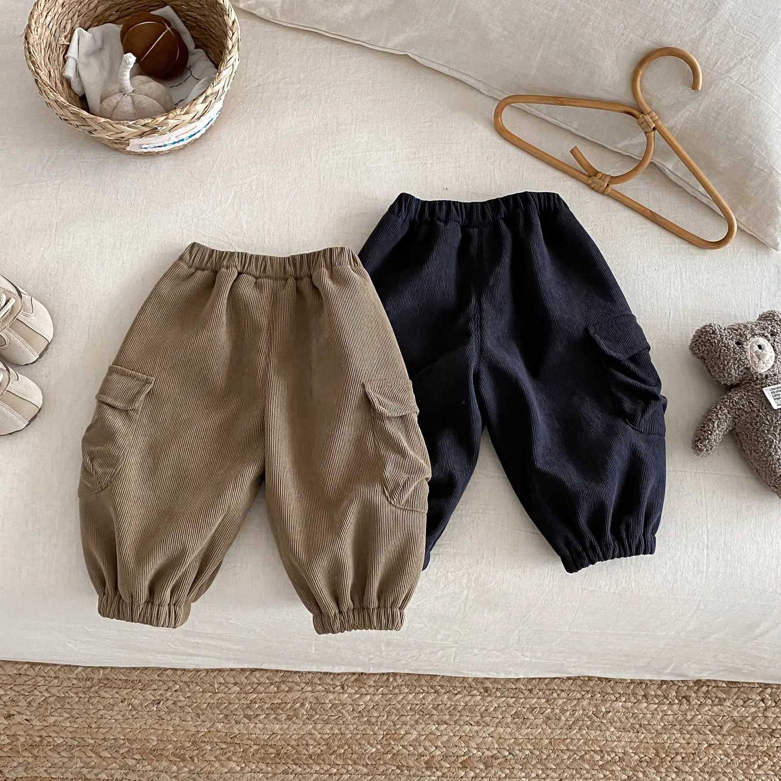 2025 Toddler Baby Boy Corduroy Cargo Pants 05Y Winter Fleece Lined Warm Trousers Kids Boys Autumn CLothes Loose Bottoms OutfitT251027