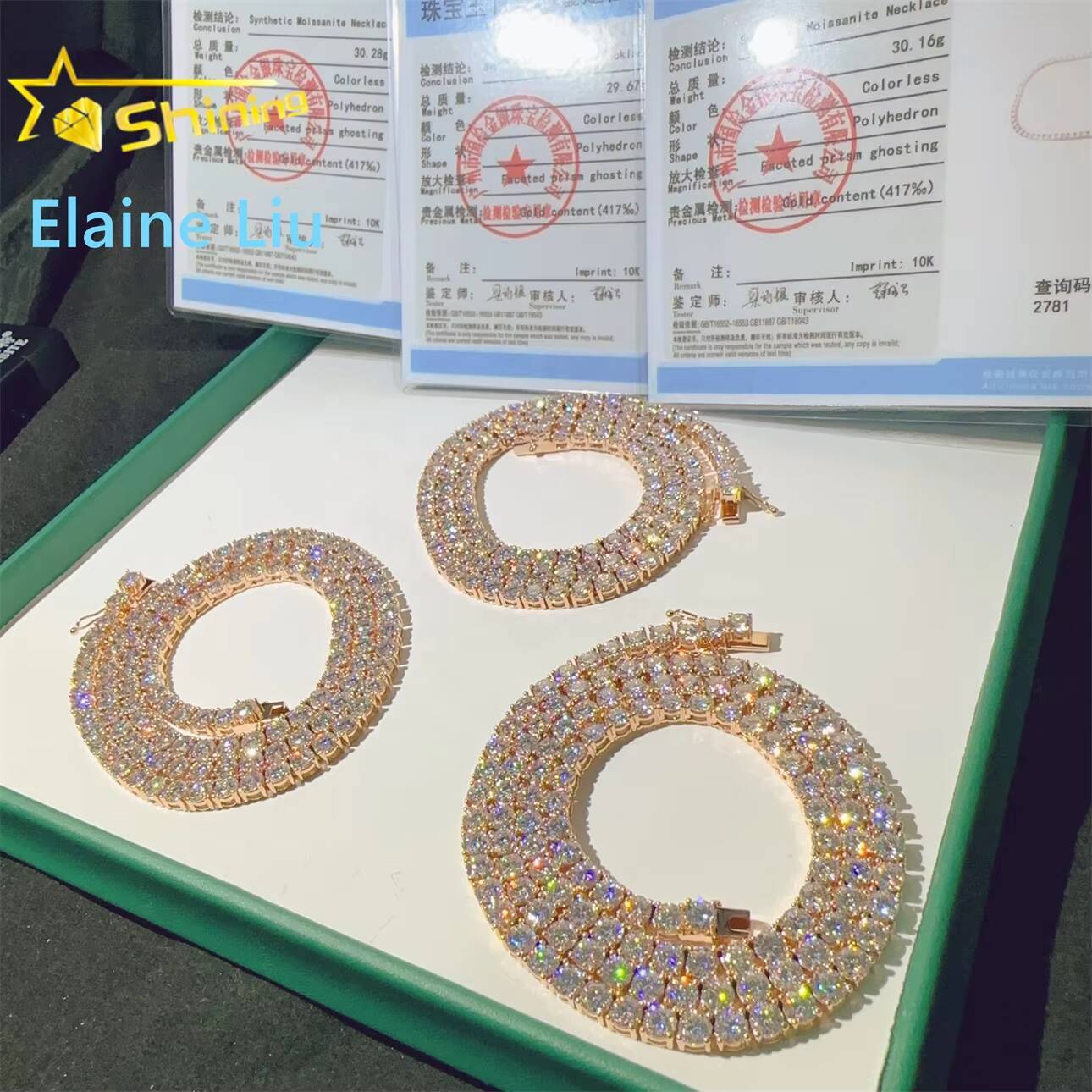 4mm Custom Luxury 10K Real Solid Gold Hip Hop Necklace D Color VVS Moissanite Diamond Tennis Chain