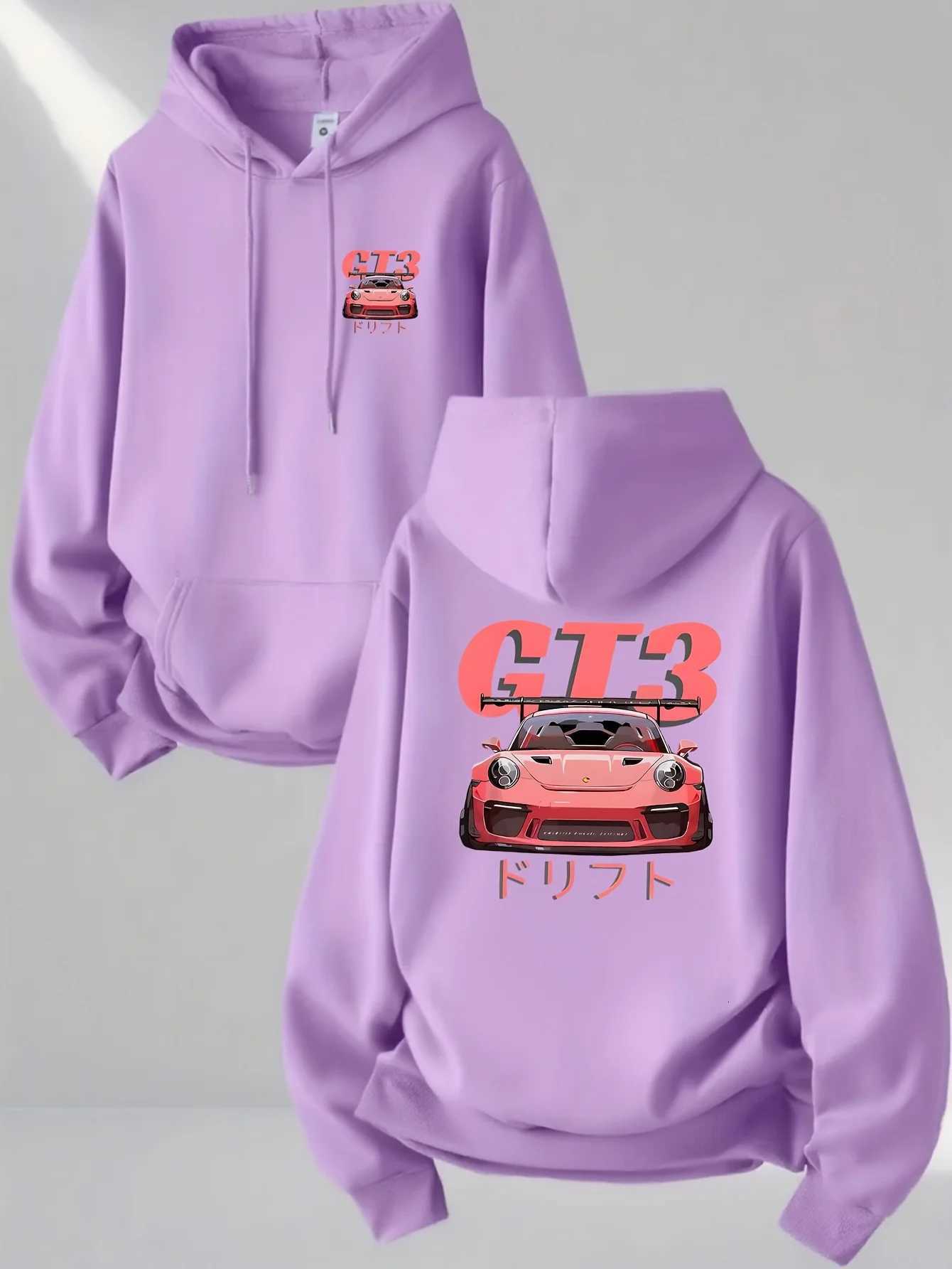 Mens Fashionable Street Style Hoodie Car Pattern Printed Sweatshirt Casual Trendy Pullover Autumn and Winter Daily Wear W251027