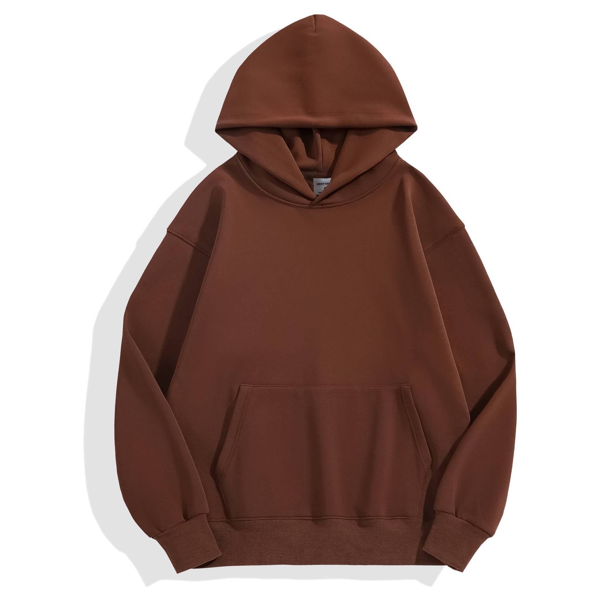 Youth Trend Pullover Patch Pocket Heavy Faux Shearling Drop Shoulder Fleece Pocket Hooded Sweatshirt