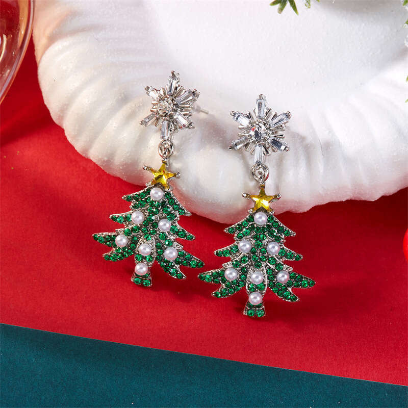 New Dia-Encrusted Snowflake Christmas Tree Fashion Niche Exquisite Versatile Earrings for Women