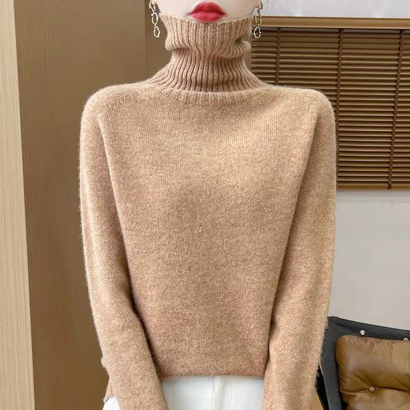 Womens Clothing New Fashion Autumn And Winter Merino Wool Pullover Solid Color Long Sleeve Basic Thermal Top 100 Wool SweaterT251027