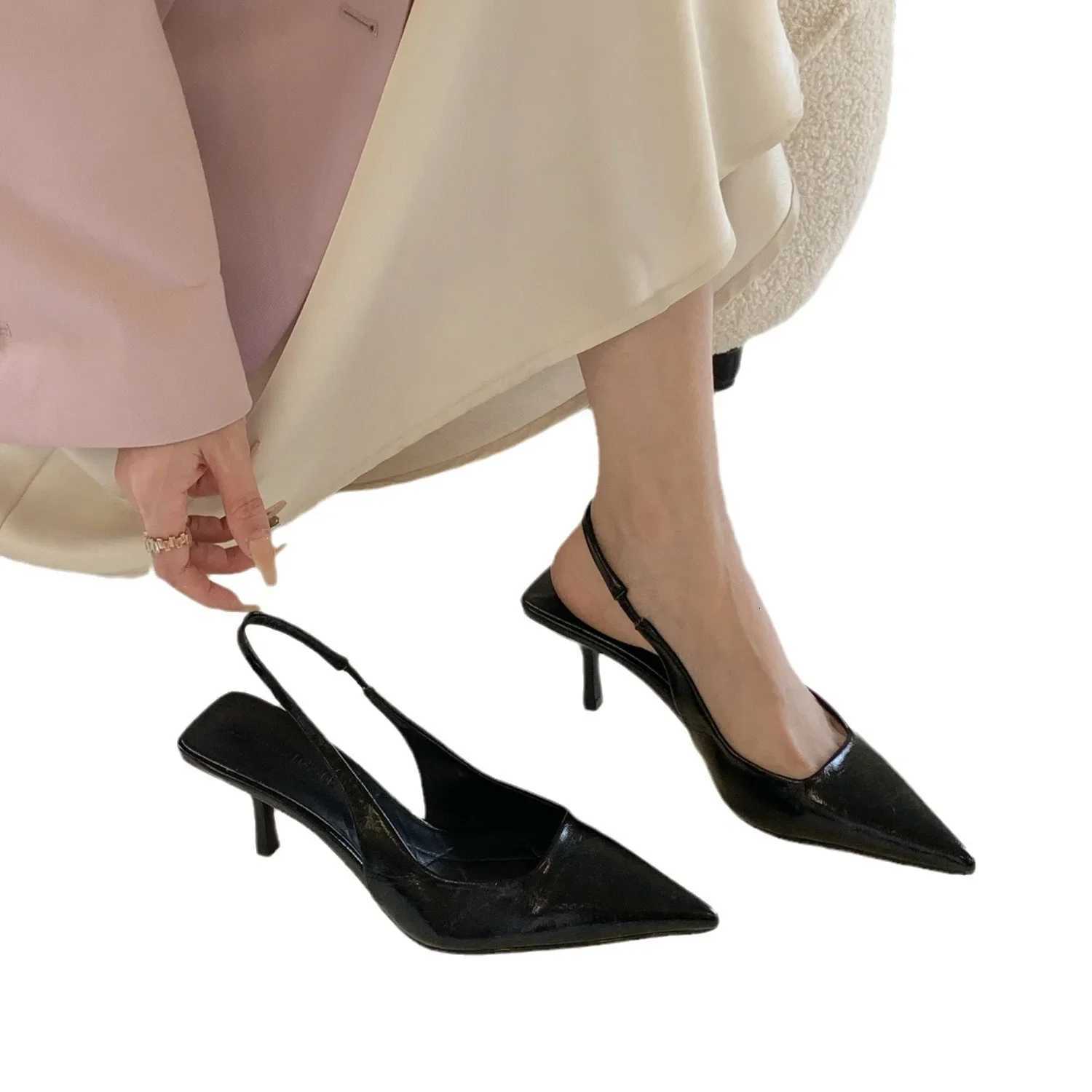 Elegant Pointed Toe High Heel Sandals Womens Half Covered Head Shoes Silent Sier Iridescent Gold Rubber Sole MicrofiberXJ251027