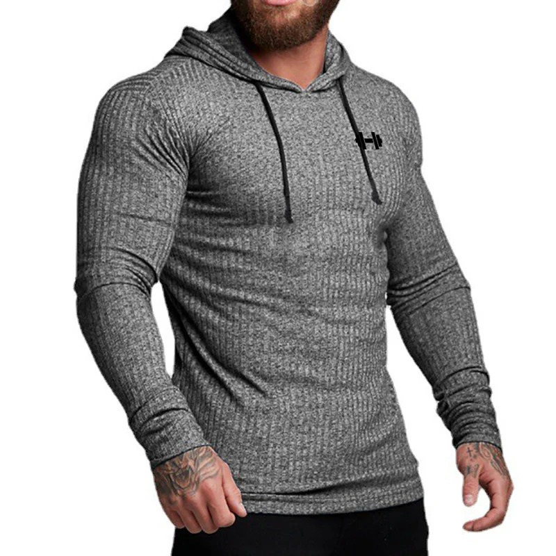 Autumn Breathable Quick Dry Knitted Hooded Shirt Men Fitness Sport Long Sleeve Hoodie Gym Bodybuilding Muscle Slim Fit Pullovers 251021