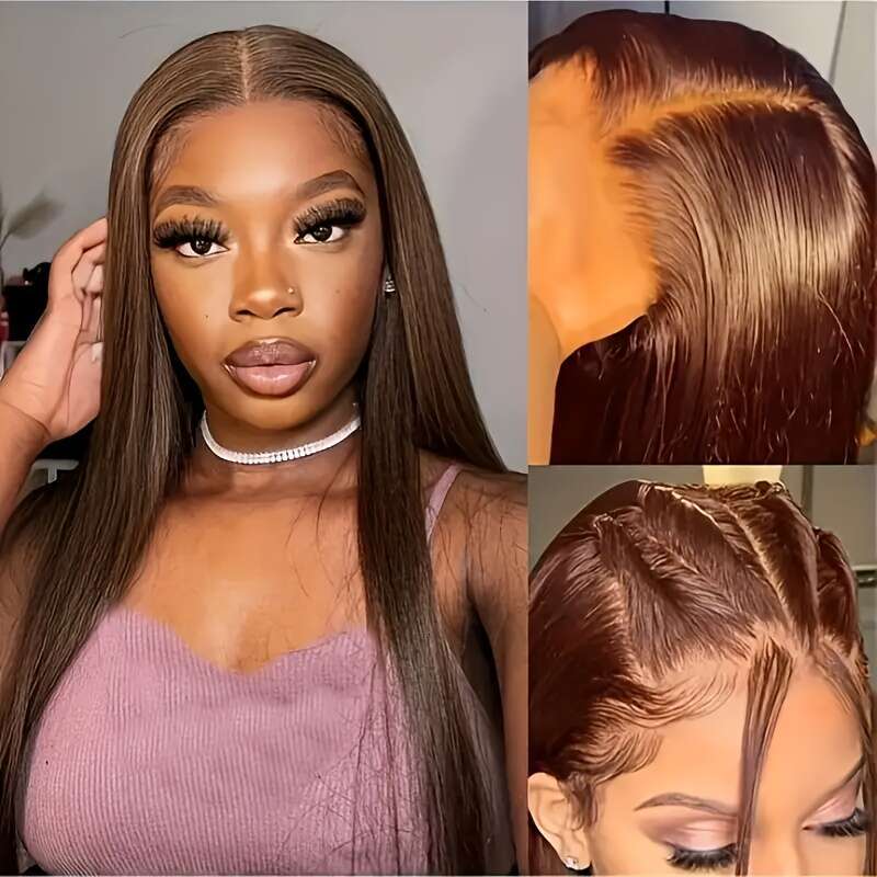 Halloween Chocolate Brown Hair Wig 13X4 HD Lace Front, Pre-Plucked Natural Hairline Women, Long Human Hairy Straight Style, Perfect For Everyday Glamo