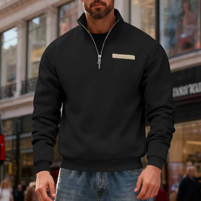 Mens Fleece Pullover Jacket 2025 American Autumn Winter Simple Retro SemiZip StandUp Collar Loose Casual LongSleeved for Men W251027