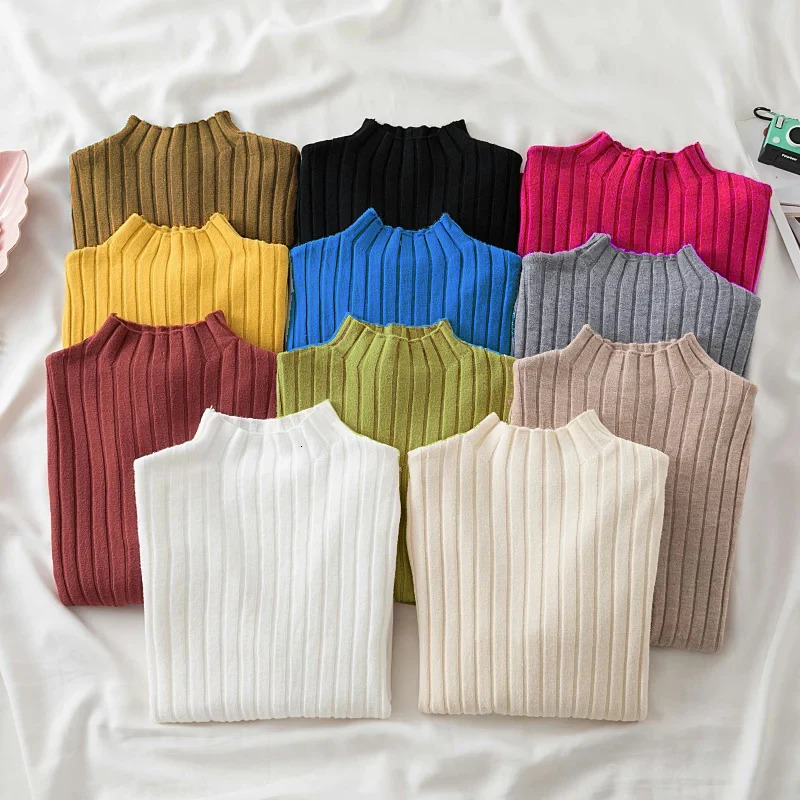 2026 Women Pullover Ribbed Knitted Sweater Autumn Winter Pullovers Turtleneck Long Sleeve Slim Basic Solid Female Sweaters Tops 251027