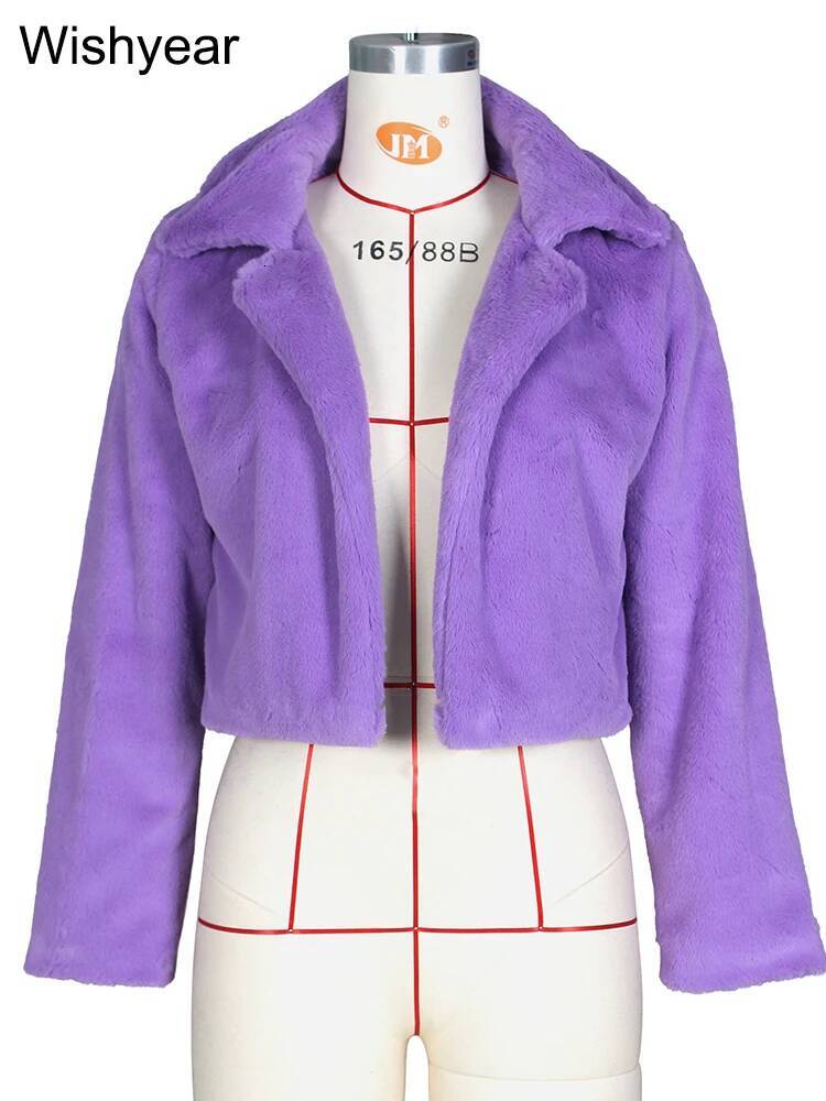 winter jacket women Fashion Faux Fur Open Lapel Crop Jackets Women Clothing Autumn Winter Solid Long Sleeve Warm Furry Fluffy Coat Outer Wear