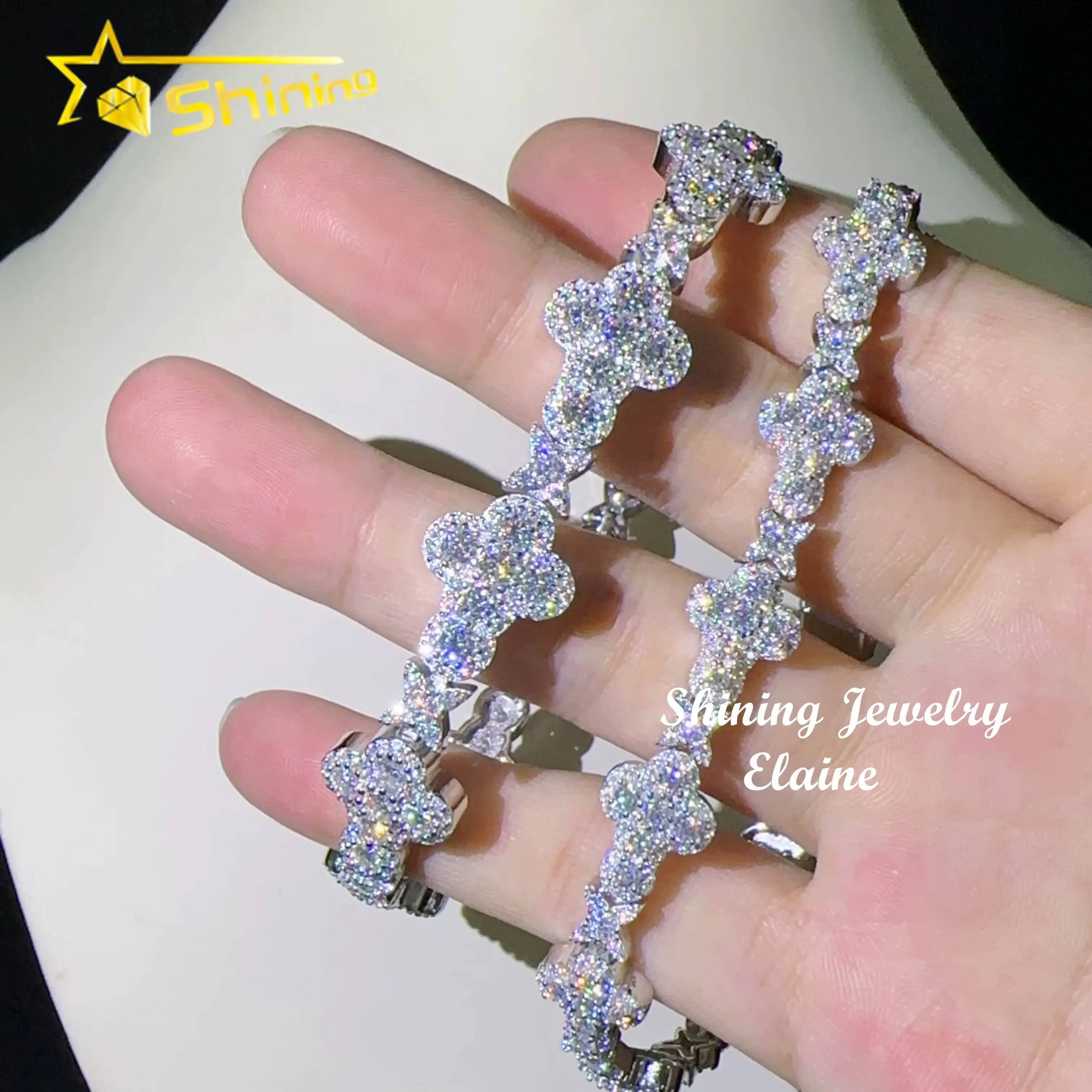 Pass Diamond Tester 10MM 13MM 925 Silver White Gold Cross Vvs Moissanite Hip Hop Iced Out Jewelry Tennis Bracelet