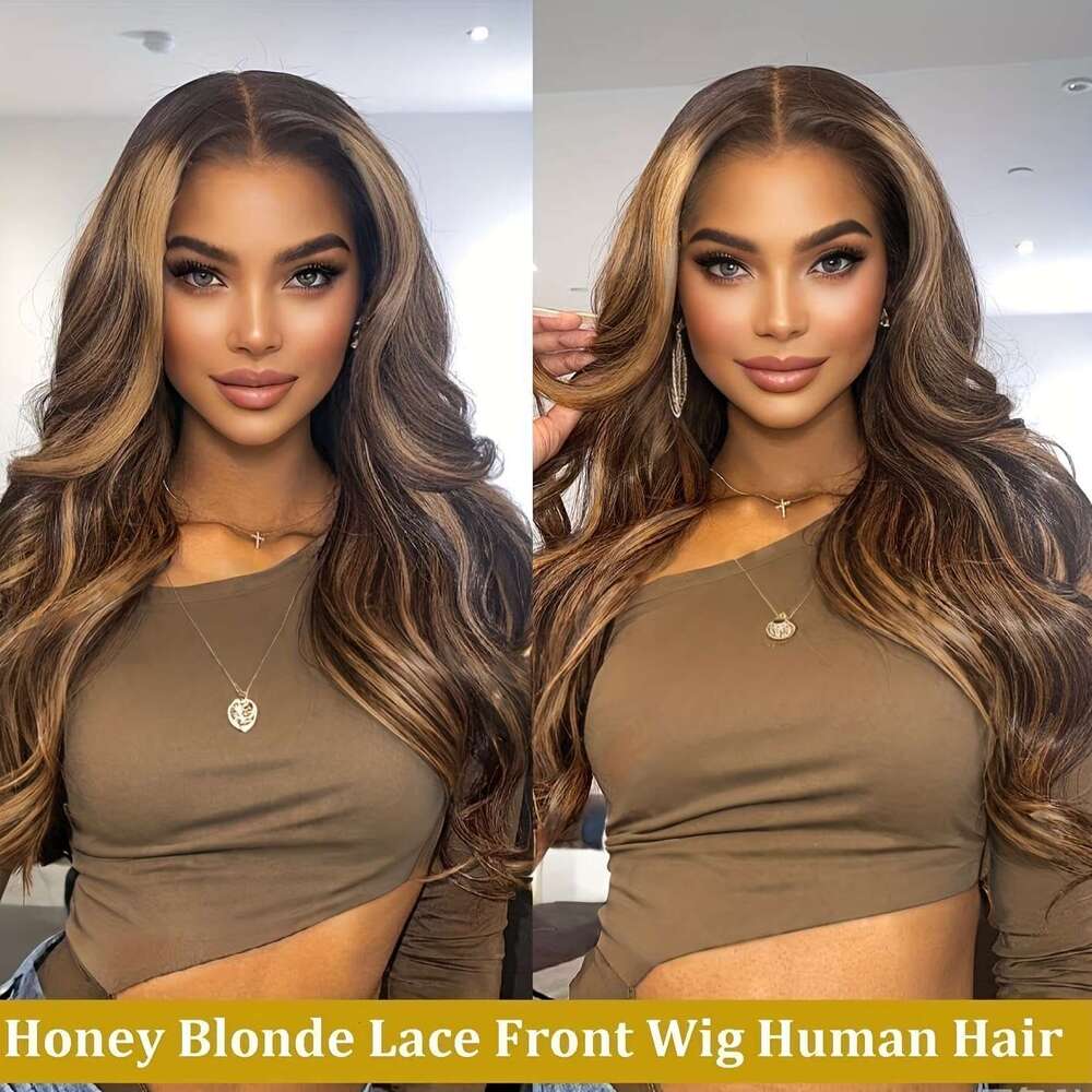32 Inch Honey Human Wig With 180% Density 13X4 - Ombre Blonde To Brown Balayage, Pre-Plucked Baby Hair & Glueless Closure, Body Wave Hairline For Wome