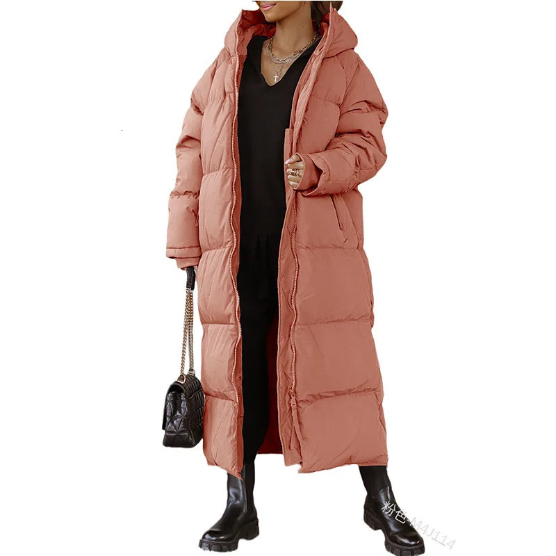Parkas Women Long Coats Hooded Full Sleeve Thick Warm Solid Y2k Streetwear Elegant Splice Zipper Coat Outerwear Autumn Winter 251027