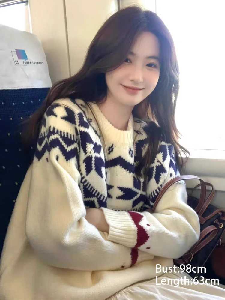 New Autumn Winter Printing Pullovers Knitted Sweater Women Casual Loose Long Sleeve Womens Sweaters Fashion Winter ClothesT251027