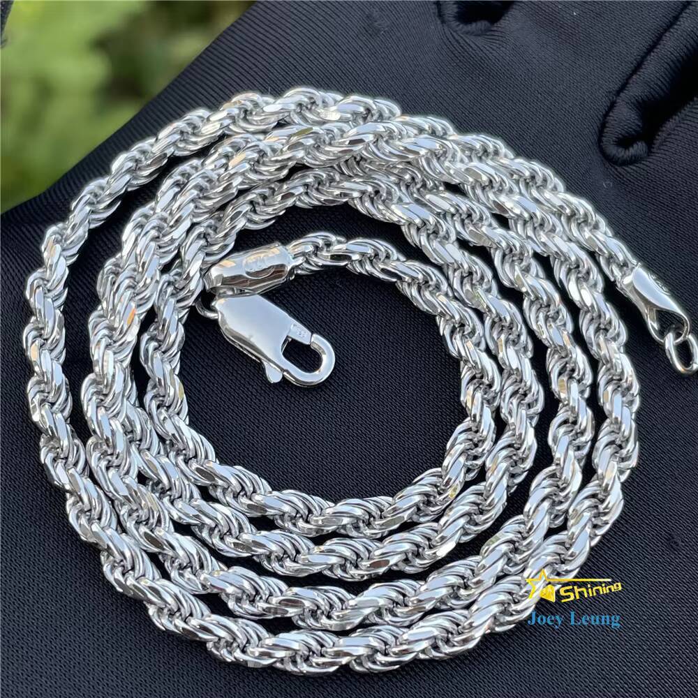 Large Stock Hip Hop Jewelry 19mm60mm Rope Chain Necklace 925 Sterling Silver Gold Plated Rope Chains