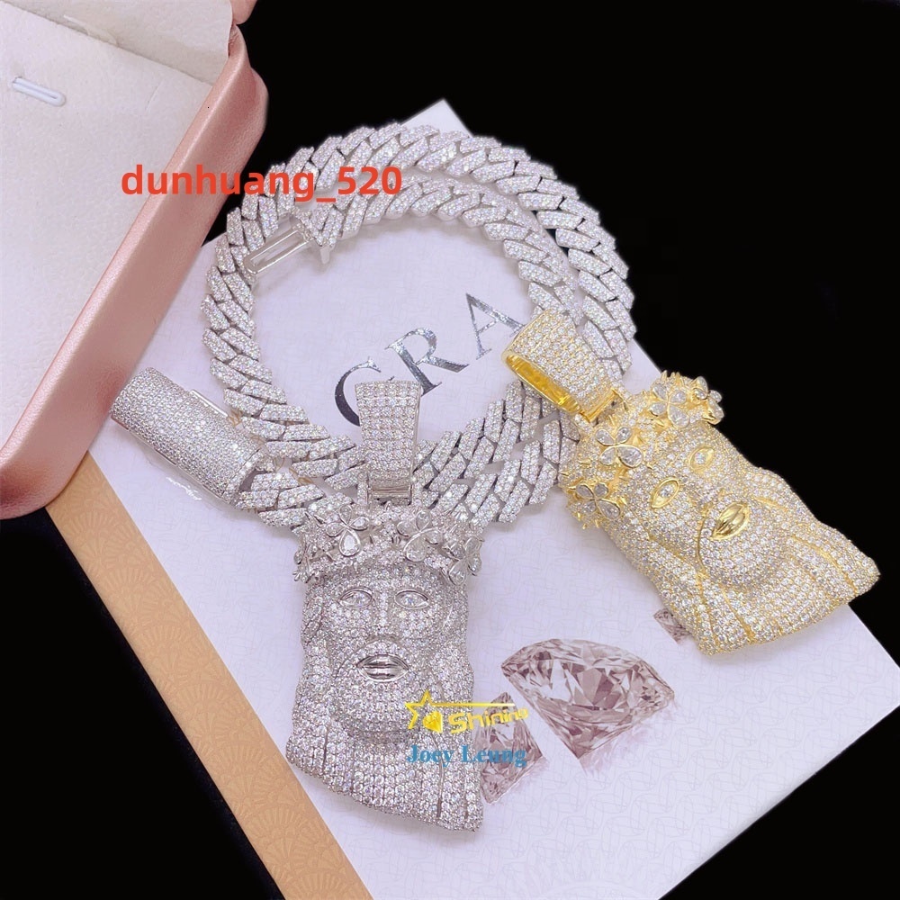 GRA Certificate Baguette Moissanite Jewelry 925 Silver Hip Hop Iced Out Jesus Custom Necklace Pendant