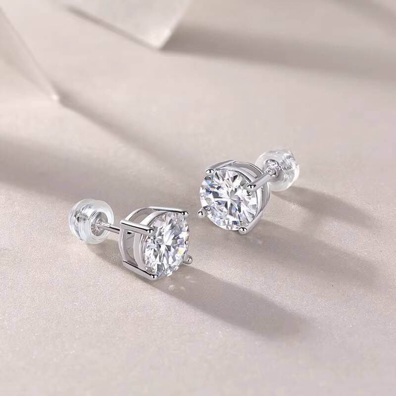 Classic 4 Prongs Setting Round Cut VVS 5mm Moissanite 18k Gold Plated for Pass Diamond Tester Solitaire Engagement Stud Earrings