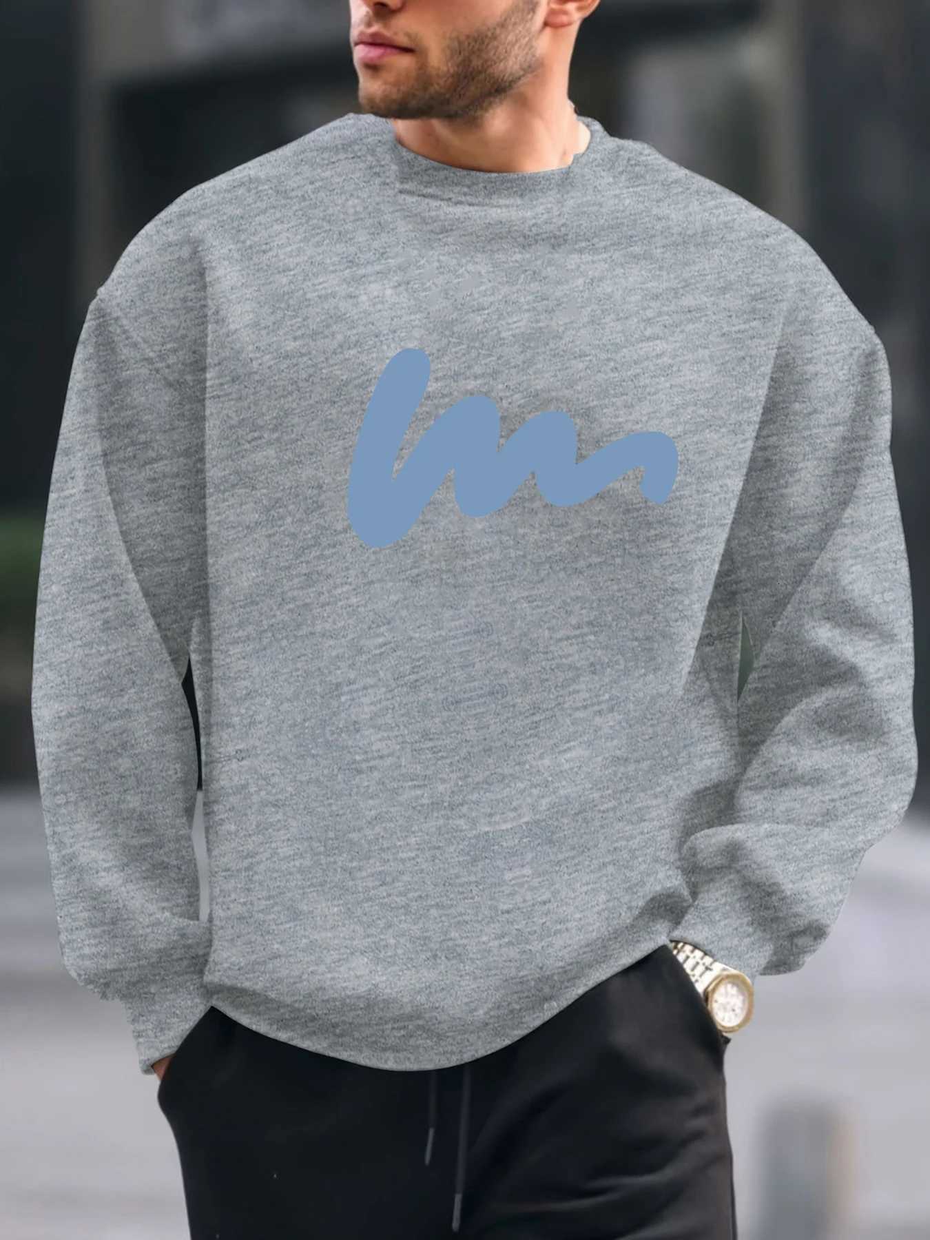 Mens autumn and winter fashionable casual loose and simple graphic printed long sleeved round neck sweatshirt W251027