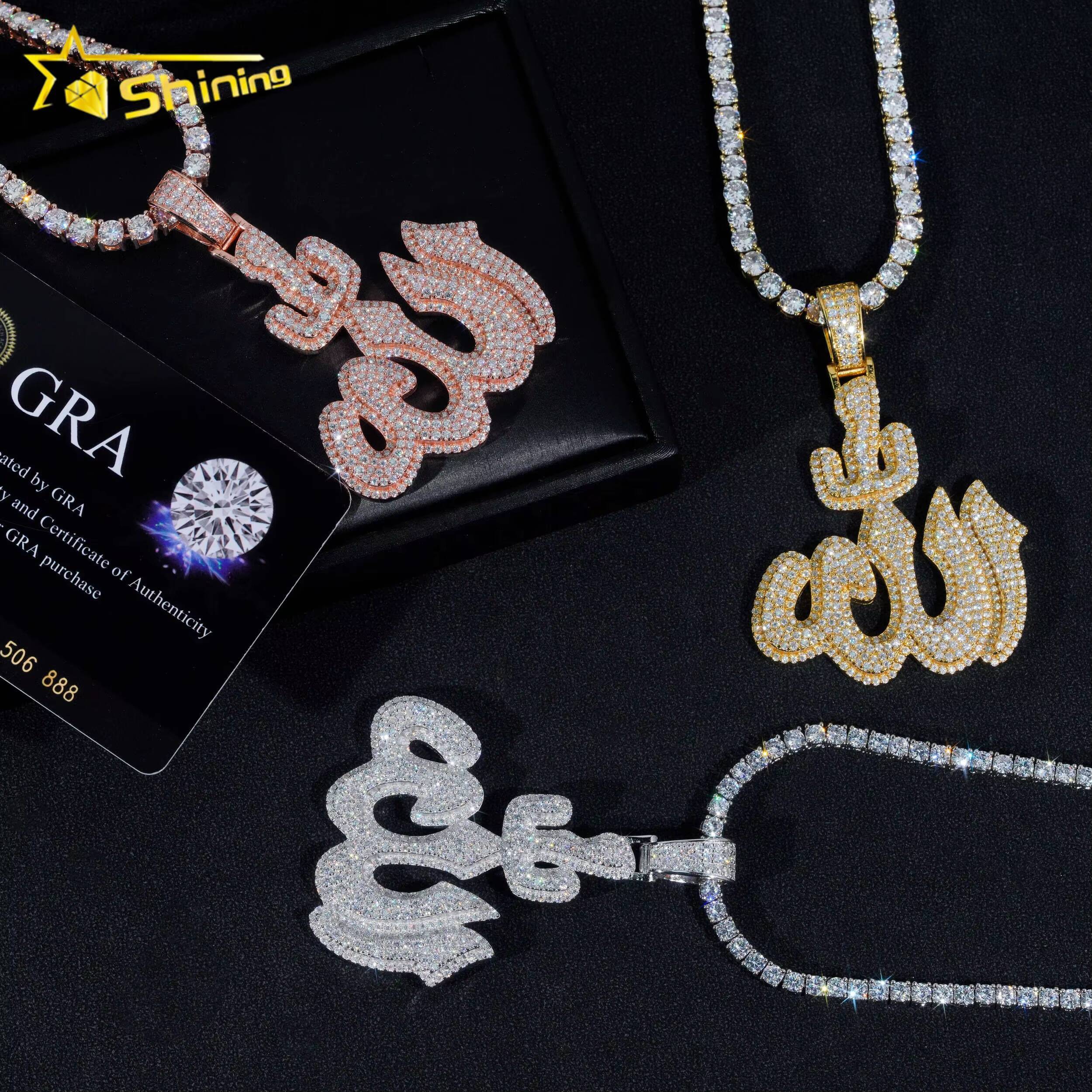 GRA Fine Jewelry 925 Sterling Silver Gold Plated Diamond Iced Out Hip Hop Jewelry Custom Moissanite Pendant Allah Pendant
