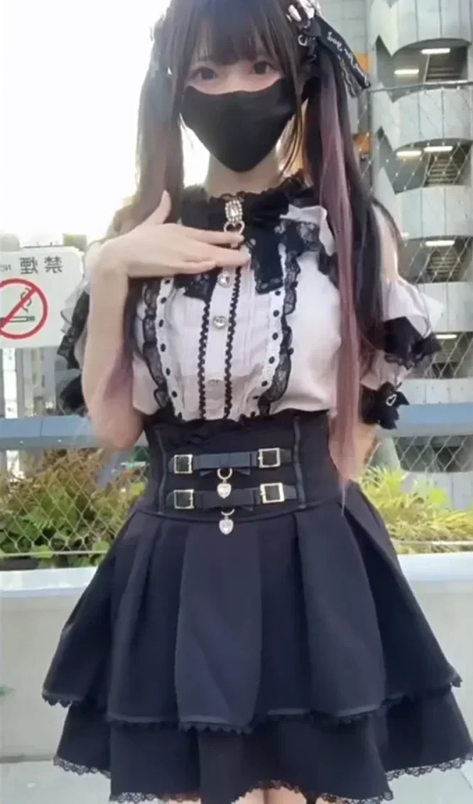 Japanese Kawaii Mini Cake Skirts Womens Jupe Fairy Bandage Lolita High Waist Y2k Aesthetic Sweet Lace Gothic JK Faldas Skirt 251027