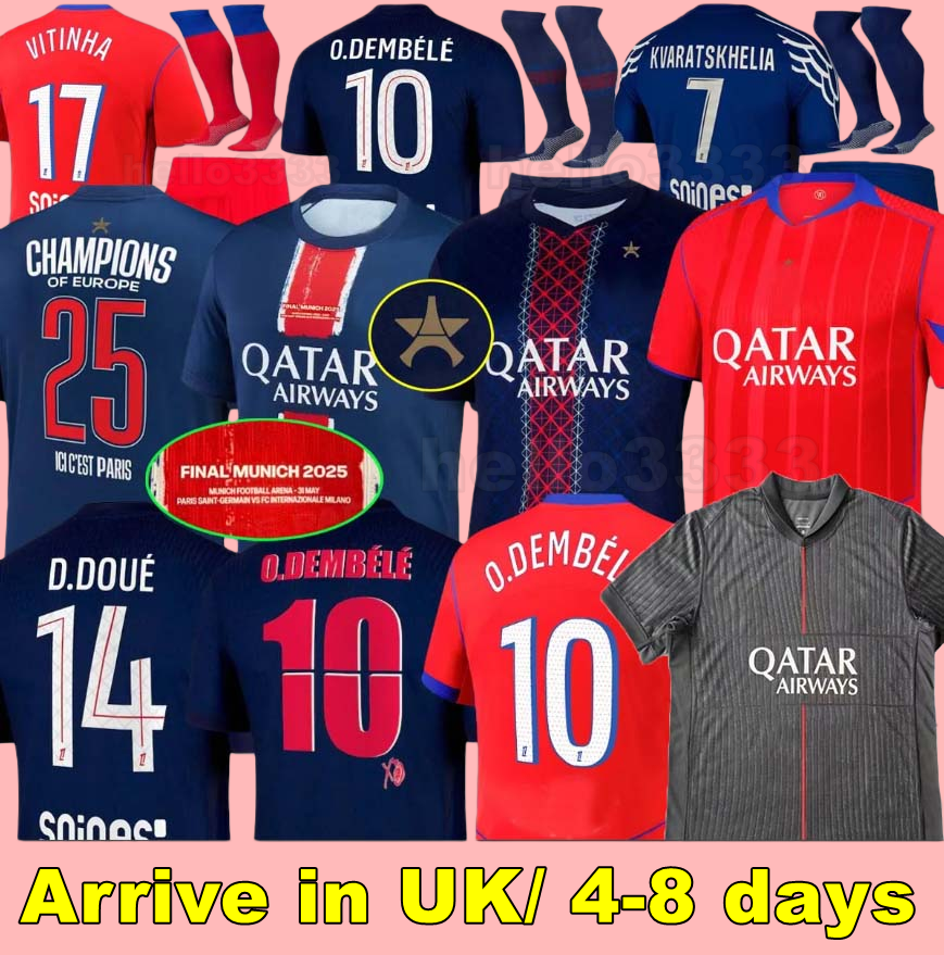 2025 2026 maillot de foot Kvaratskhelia soccer jerseys CHEVALIER JOAO NEVES HAKIMI football shirtS 25 26 hommes BARCOLA Zaire-Emery O.Dembele PARIS final D.Doue