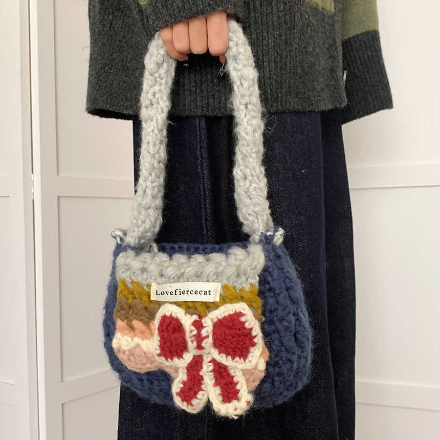 Designer Sweet Knitted Bow Yarn Women's Handbag Autumn/Winter New Cute Fashion Knitted Crossbody Bag