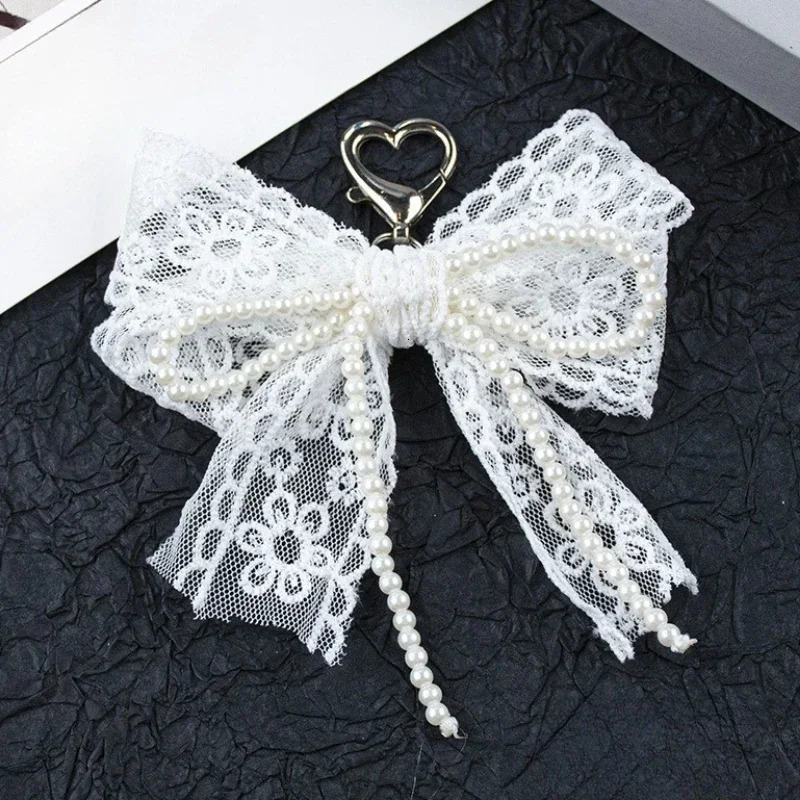 Korean Cute Lace Bow Pearl Beaded Phone Pendant Chain Accessories Aesthetic Ballet Shoes Camera Bag Decoration Keychain Gift 251021