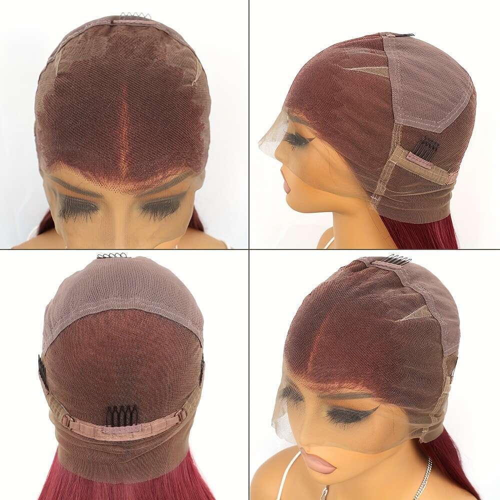 360 Full Wig 180% Density Straight Hair, Pre-Plucked Natural Look, Heat Resistant Fiber Available In Red, Blonde, Black - Perfect For Daily Wear, Hall