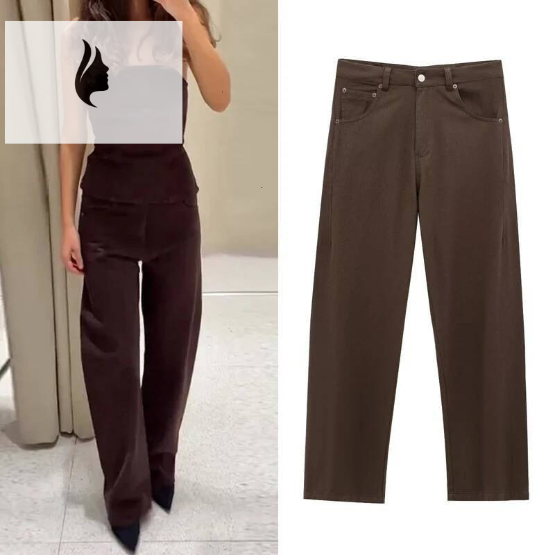 winter jacket women HXAO Women's Brown High Waist Pocket Vintage Baggy Jeans Woman Long Casual Pants Spring Trousers Streetwear Summer