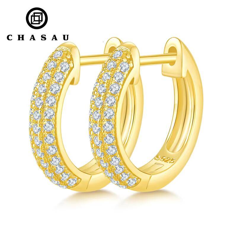 Classic Hot Sale 925 Sterling Silver 10MM 0005CT Round Moissanite Three Row Hoop Earrings for Women Half Earrings