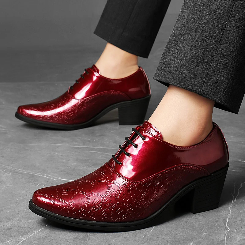 Red High Heel Mens Shoe Fashion Moccasin Man Wedding Shoes Groom Pointed Toe Dress Shoes Men Leather Oxford 251027