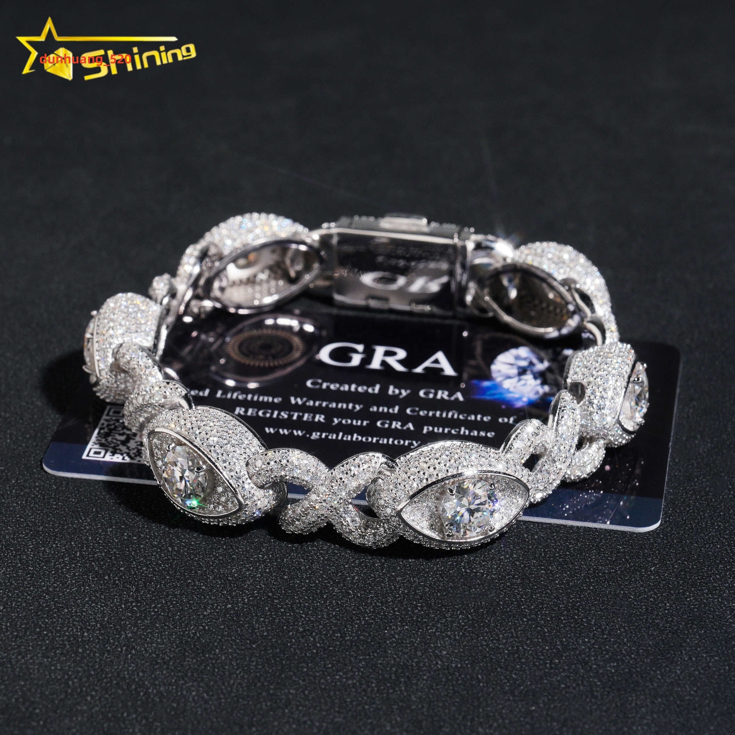 Special Iced Out Moissanite Diamond 925 Sterling Silver 13MM Big Eye Hip Hop Jewelry Chain Cuban Link Bracelet