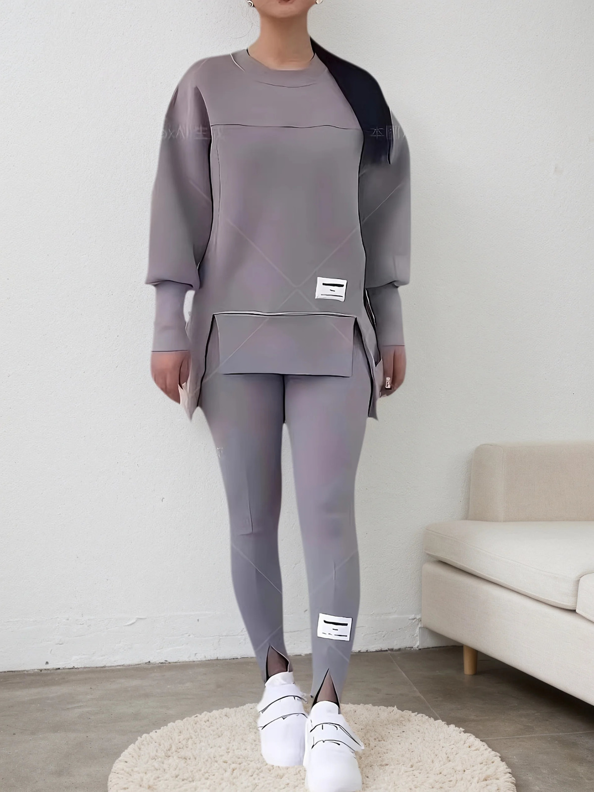 Womens loose irregular printed sportswear and jogging pants set a fashionable comfortable twopiece outfit 251027